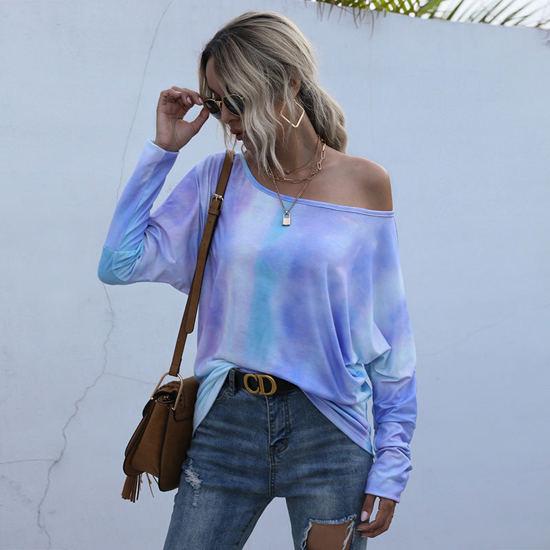 Women Oversize Long Sleeve with Off-Shoulder Cut and Tie-Dye Pattern Mune Fashion