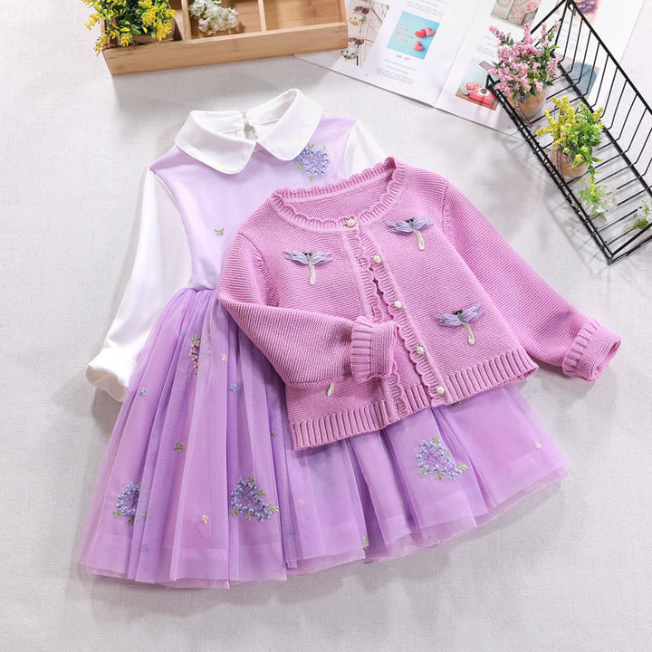Girls festive dress with crocheted bolero cardigan Mune Fashion