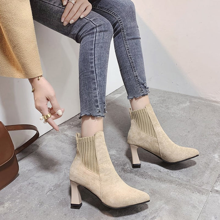 Women’s pointed ankle boots with side stretch insert and sculpted block heel Mune Fashion