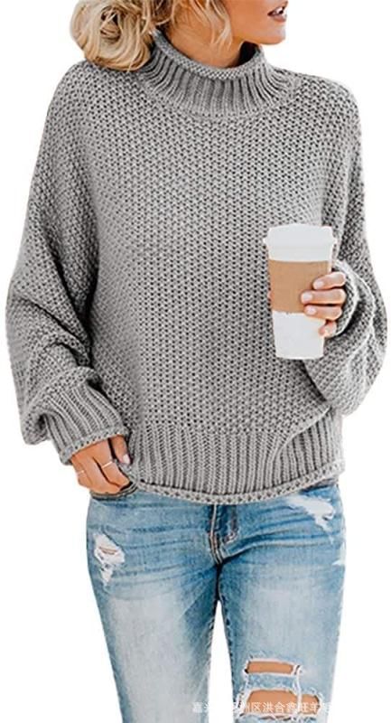 Women Chunky Knit Boxy Turtleneck Sweater with Textured Waffle Look and Ribbed Hem Mune Fashion