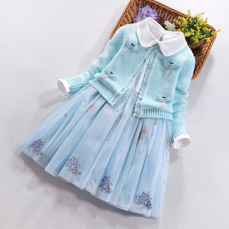 Girls festive dress with crocheted bolero cardigan Mune Fashion