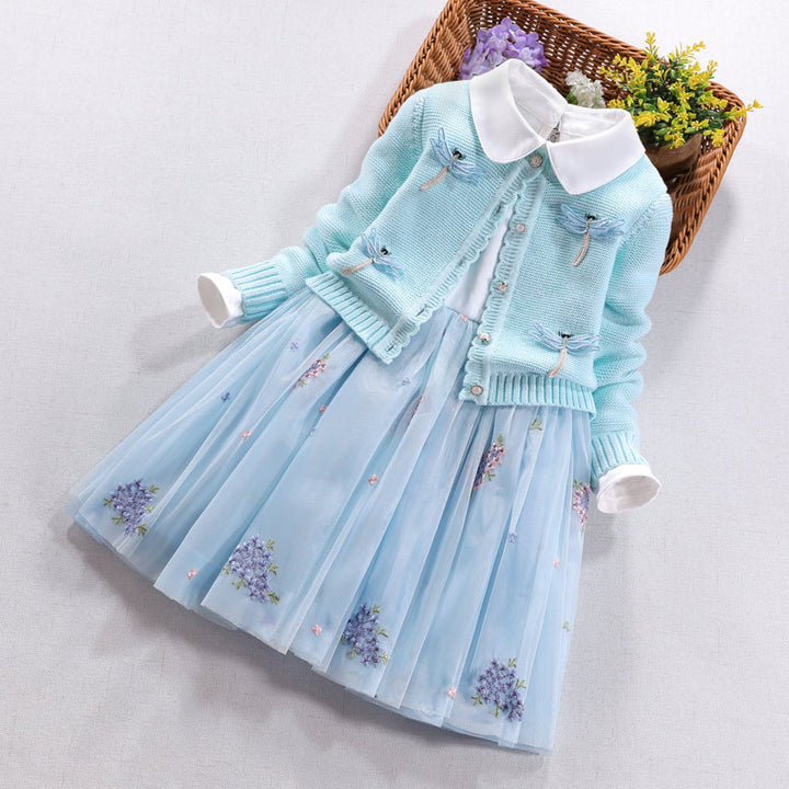 Girls festive dress with crocheted bolero cardigan Mune Fashion