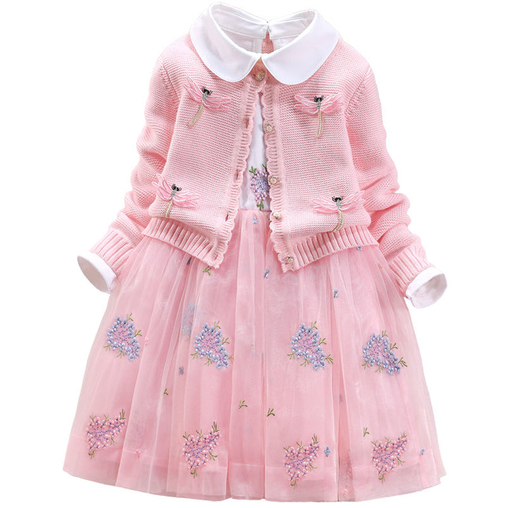 Girls festive dress with crocheted bolero cardigan Mune Fashion