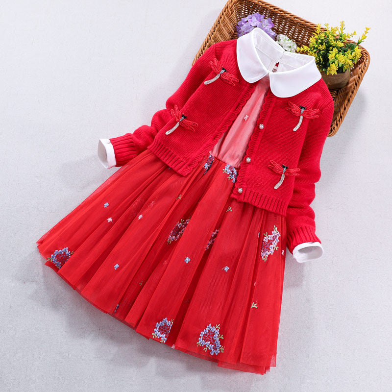 Girls festive dress with crocheted bolero cardigan Mune Fashion