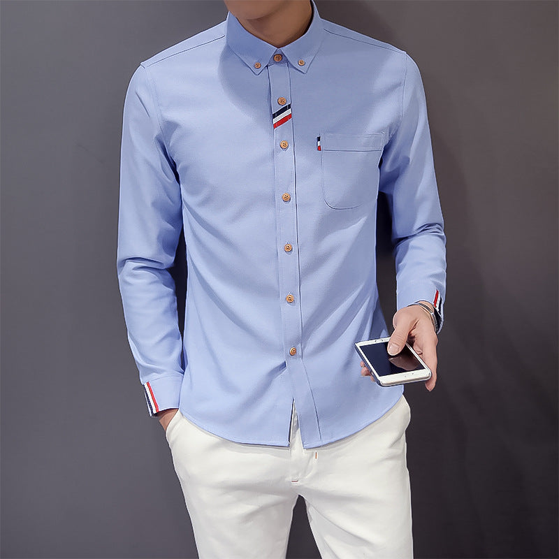 Men's tailored button-down shirt with discreet tricolor trim and easy-care cotton stretch quality Mune Fashion
