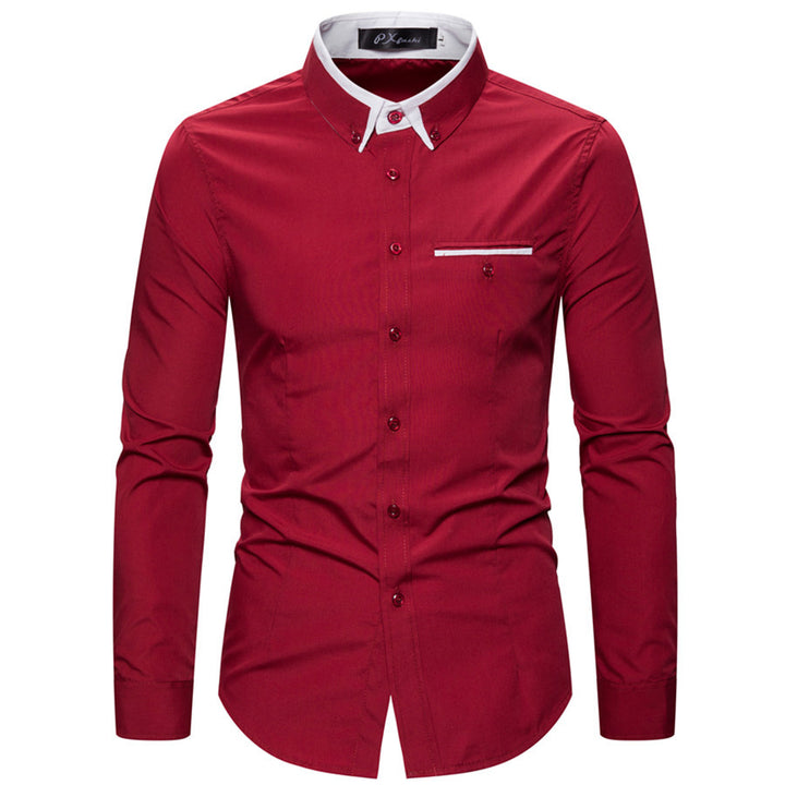 Men's tailored long sleeve shirt with contrast button-down collar and chest piping Mune Fashion