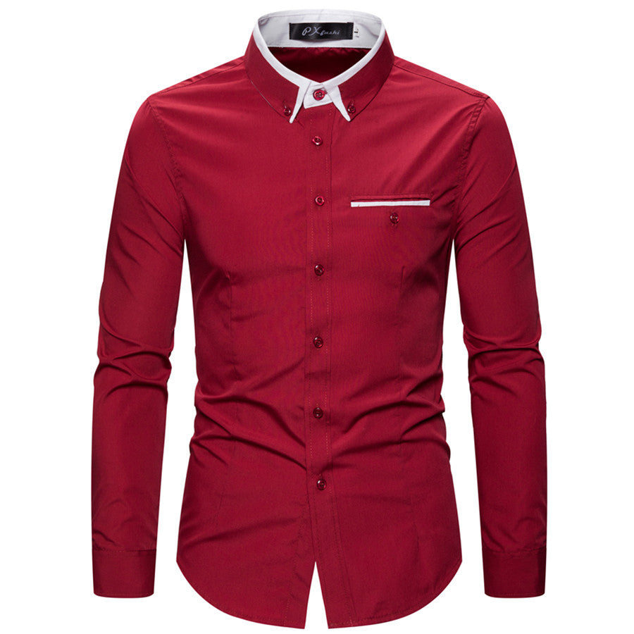 Men's tailored long sleeve shirt with contrast button-down collar and chest piping Mune Fashion