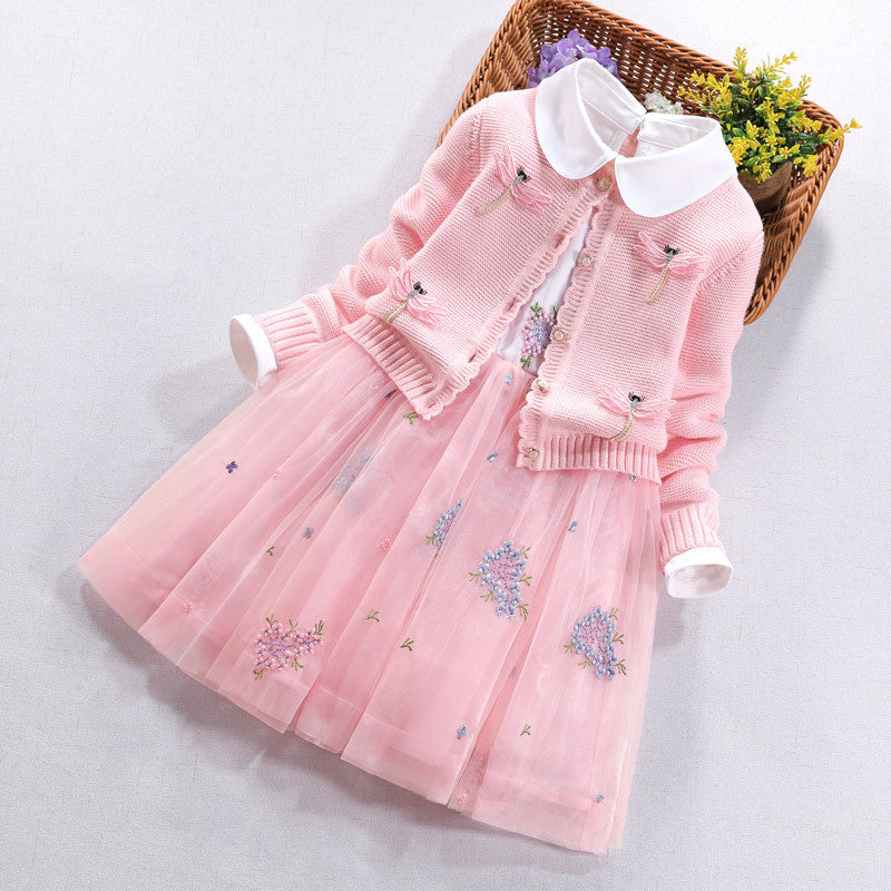 Girls festive dress with crocheted bolero cardigan Mune Fashion