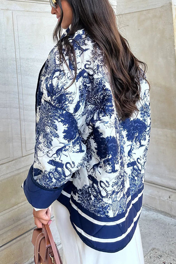 Mune | Songs Porcelain Ink Printed Bag Quilted Cotton Kimono Jacket