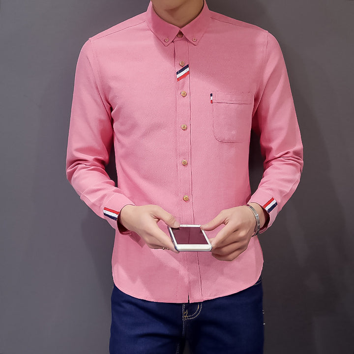 Men's tailored button-down shirt with discreet tricolor trim and easy-care cotton stretch quality Mune Fashion