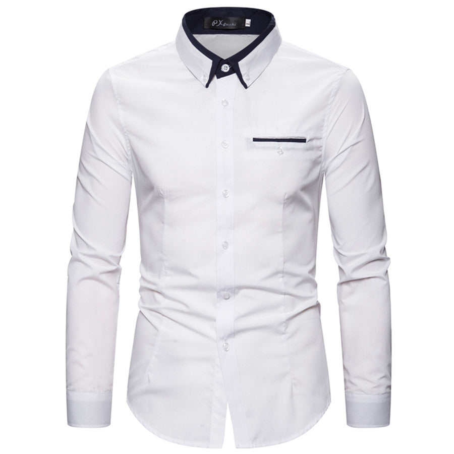 Men's tailored long sleeve shirt with contrast button-down collar and chest piping Mune Fashion