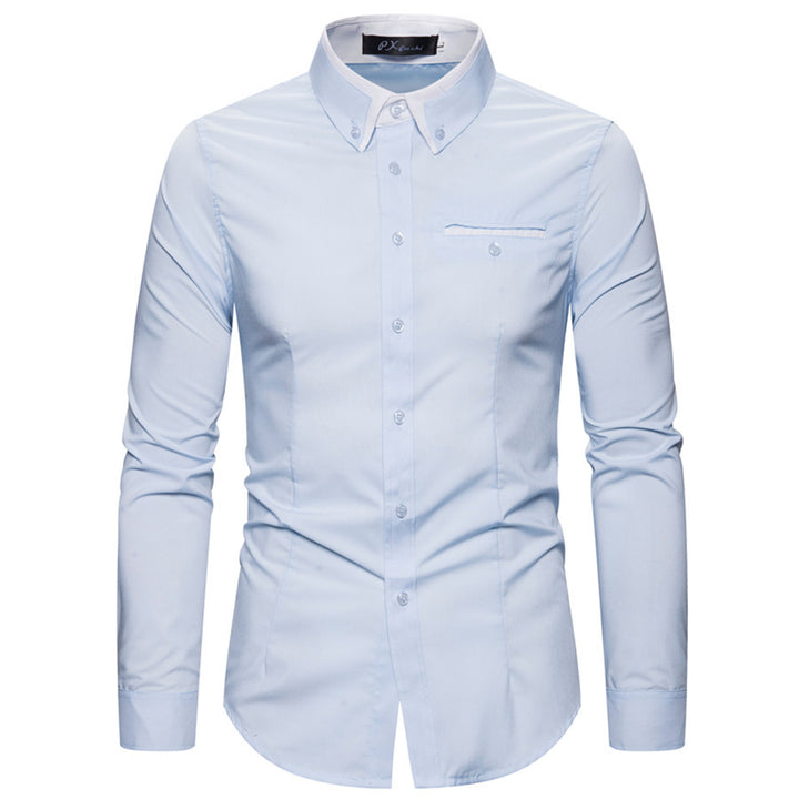 Men's tailored long sleeve shirt with contrast button-down collar and chest piping Mune Fashion