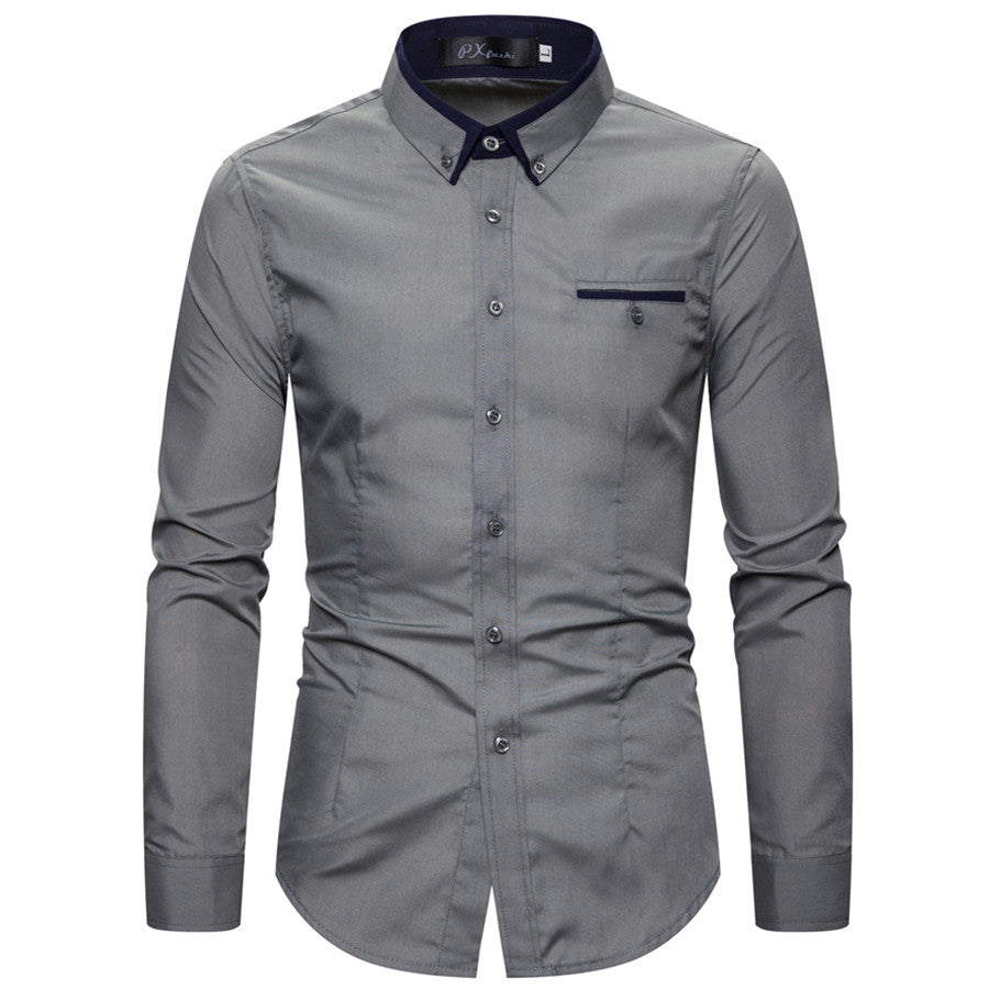 Men's tailored long sleeve shirt with contrast button-down collar and chest piping Mune Fashion