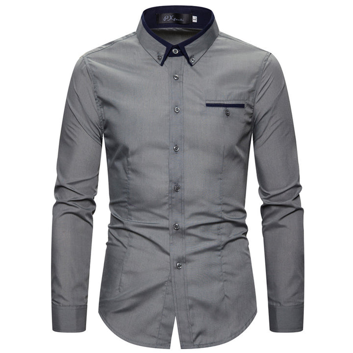 Men's tailored long sleeve shirt with contrast button-down collar and chest piping Mune Fashion