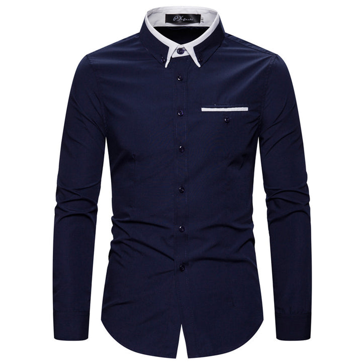 Men's tailored long sleeve shirt with contrast button-down collar and chest piping Mune Fashion
