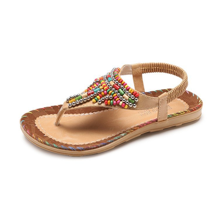 Women's handmade embellished pearl flip-flops with elastic heel strap and stitched decorative seam Mune Fashion
