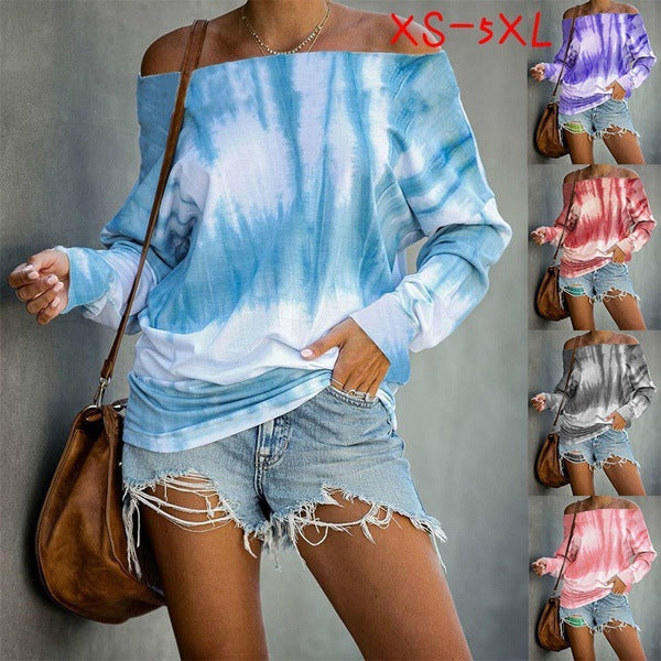 Women's Off-Shoulder Tie-Dye Long Sleeve Shirt with Wide Oversized Cut Mune Fashion