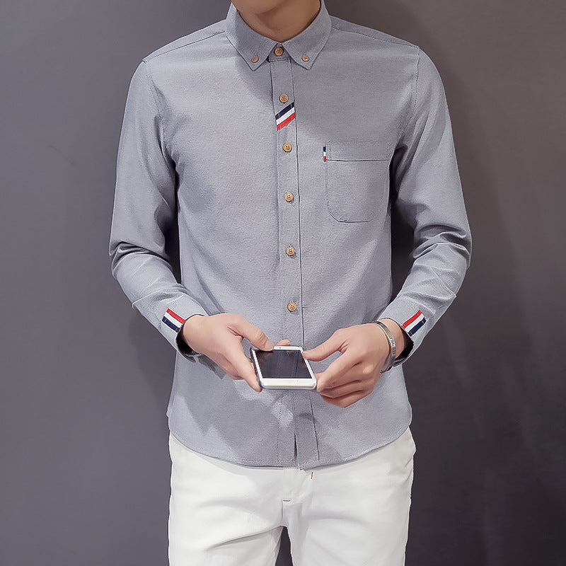 Men's tailored button-down shirt with discreet tricolor trim and easy-care cotton stretch quality Mune Fashion
