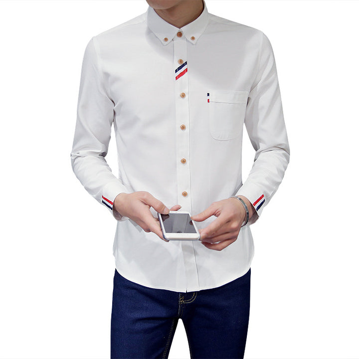 Men's tailored button-down shirt with discreet tricolor trim and easy-care cotton stretch quality Mune Fashion