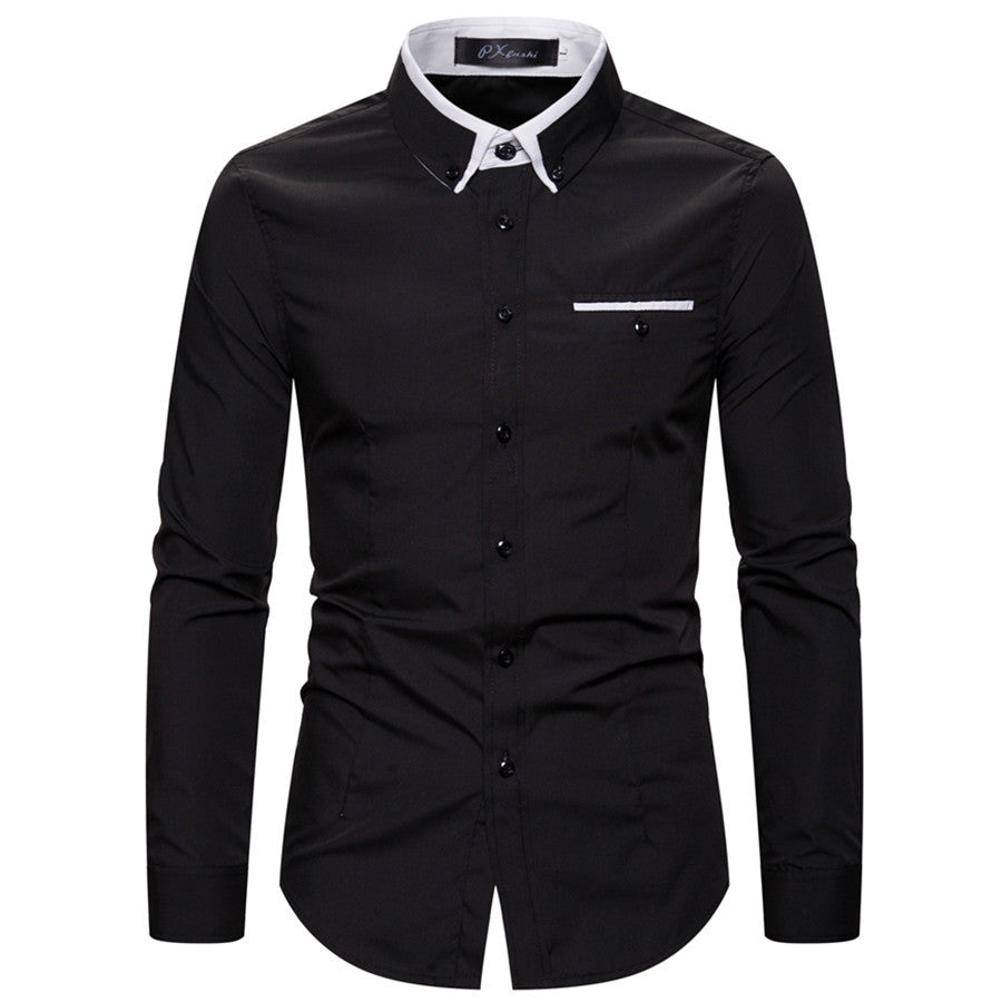 Men's tailored long sleeve shirt with contrast button-down collar and chest piping Mune Fashion