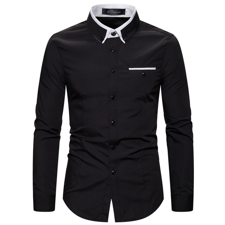 Men's tailored long sleeve shirt with contrast button-down collar and chest piping Mune Fashion