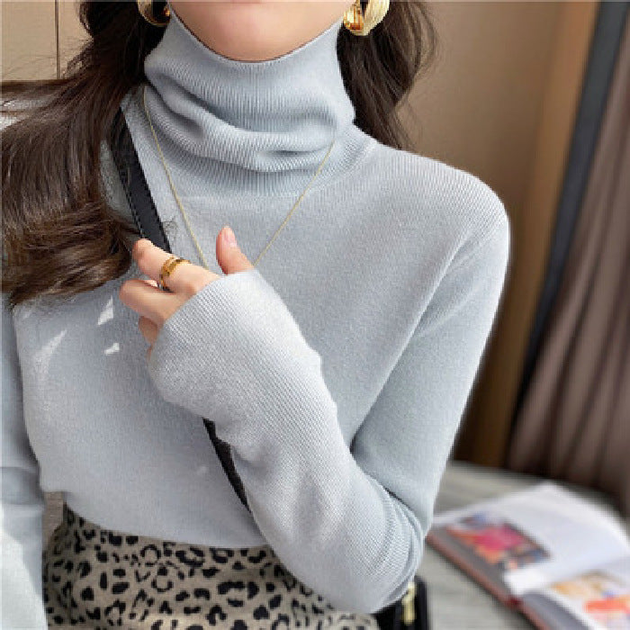 Women's knitted pullover with stand-up collar, slim fit