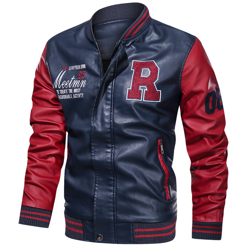 Men's Sporty Leather Jacket in College Style Mune Fashion