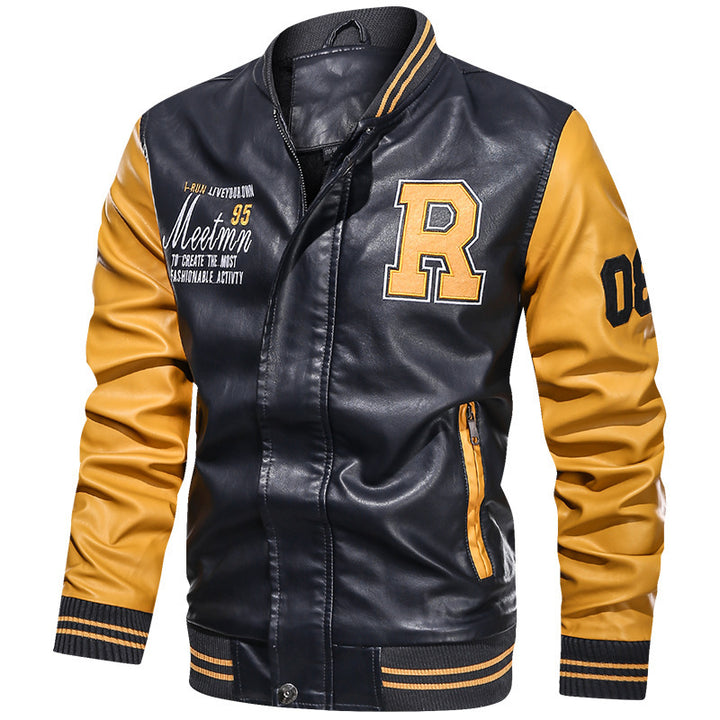 Men's Sporty Leather Jacket in College Style Mune Fashion