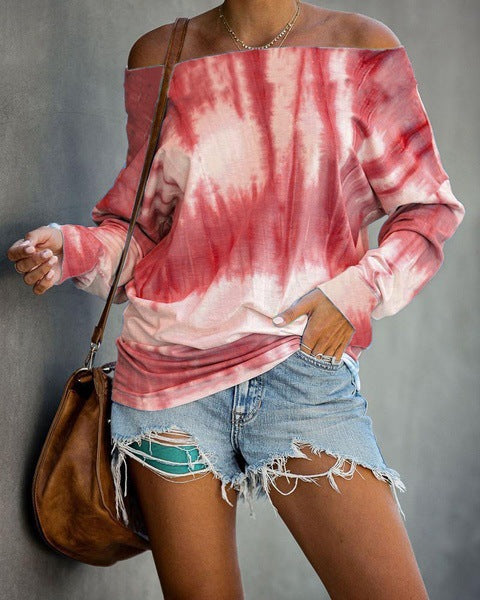 Women's Off-Shoulder Tie-Dye Long Sleeve Shirt with Wide Oversized Cut Mune Fashion