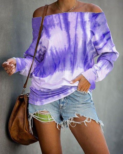 Women's Off-Shoulder Tie-Dye Long Sleeve Shirt with Wide Oversized Cut Mune Fashion