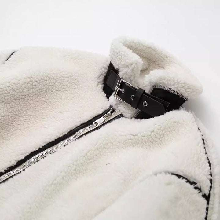 Fashionable patchwork jacket with lambskin look