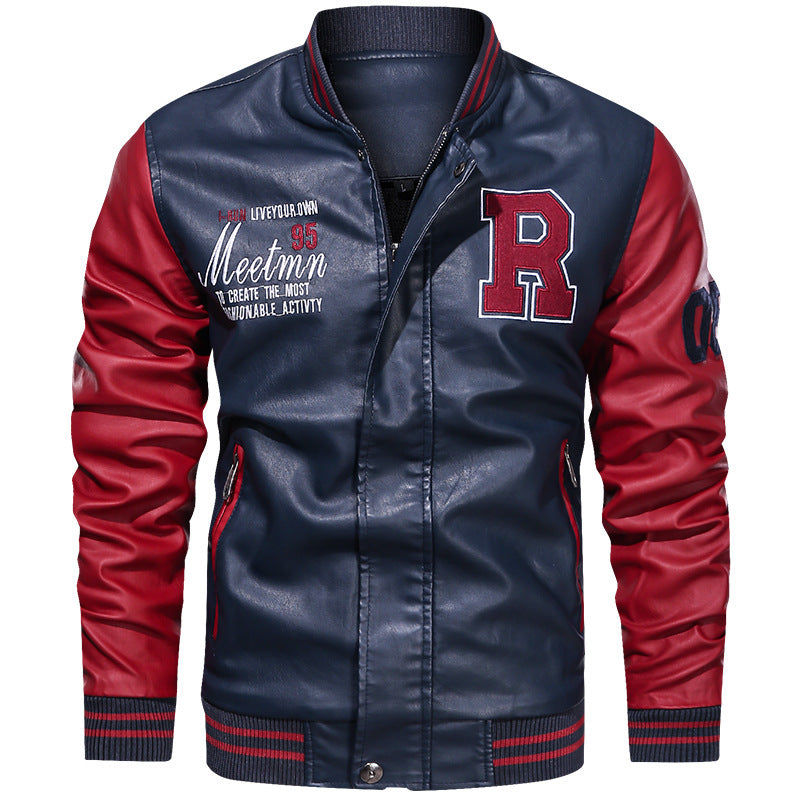 Men's Sporty Leather Jacket in College Style Mune Fashion