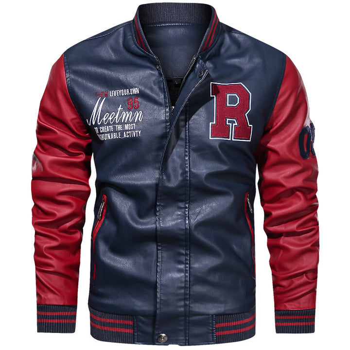 Men's Sporty Leather Jacket in College Style Mune Fashion