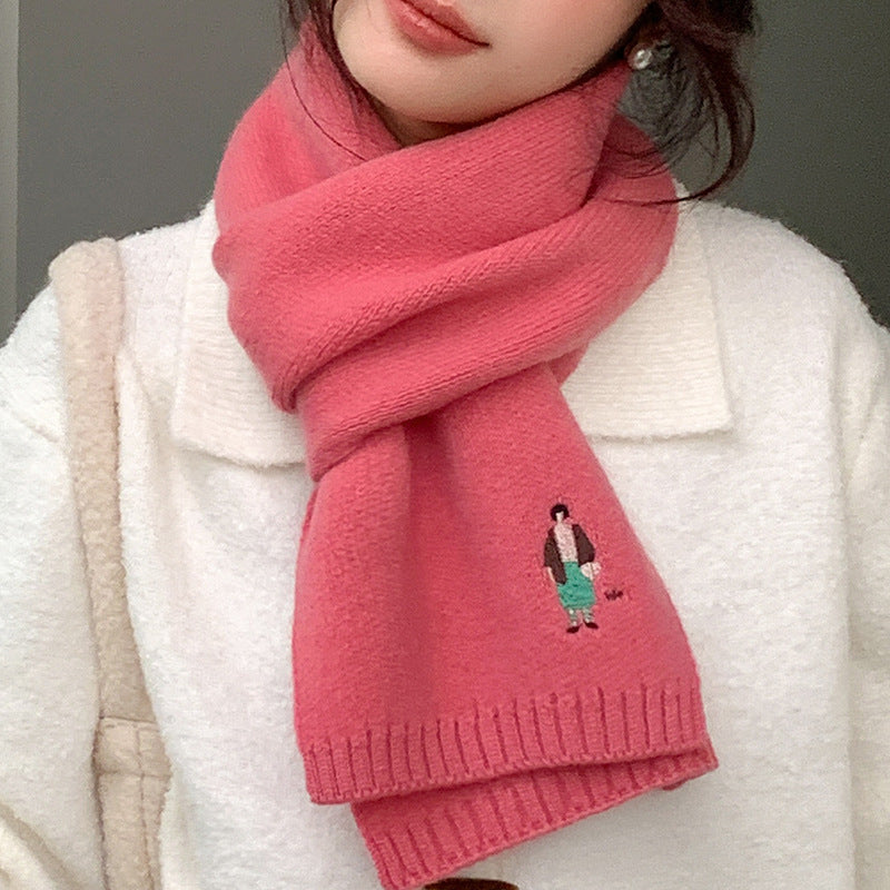 Merino wool scarf with embroidery, 150x45cm