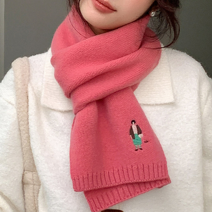 Merino wool scarf with embroidery, 150x45cm