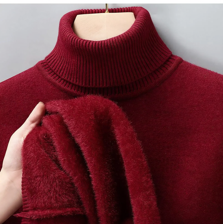 Men's wool sweater with turtleneck and fleece lining