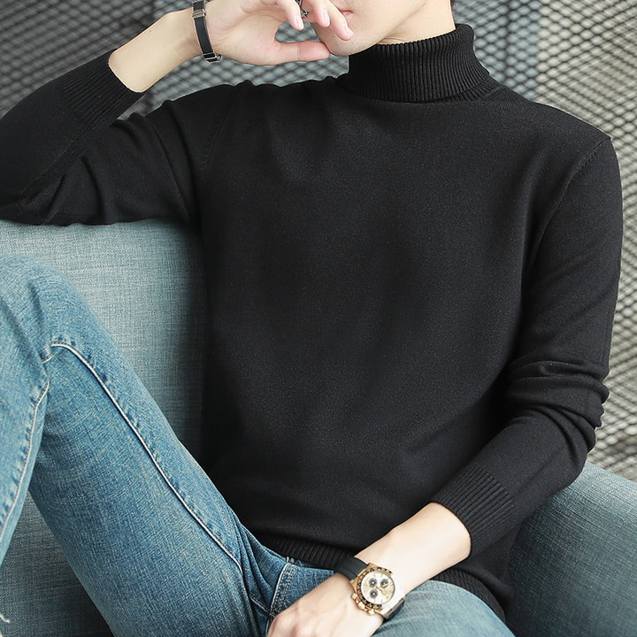 Men's knitted sweater with stand-up collar