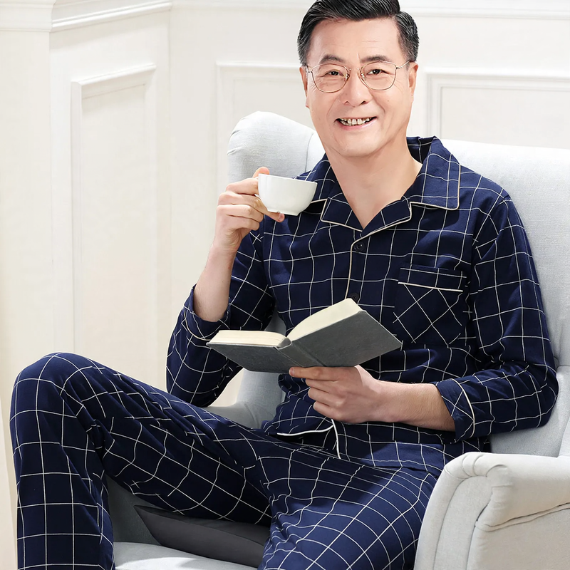 Men's cotton pajamas, long sleeve, set