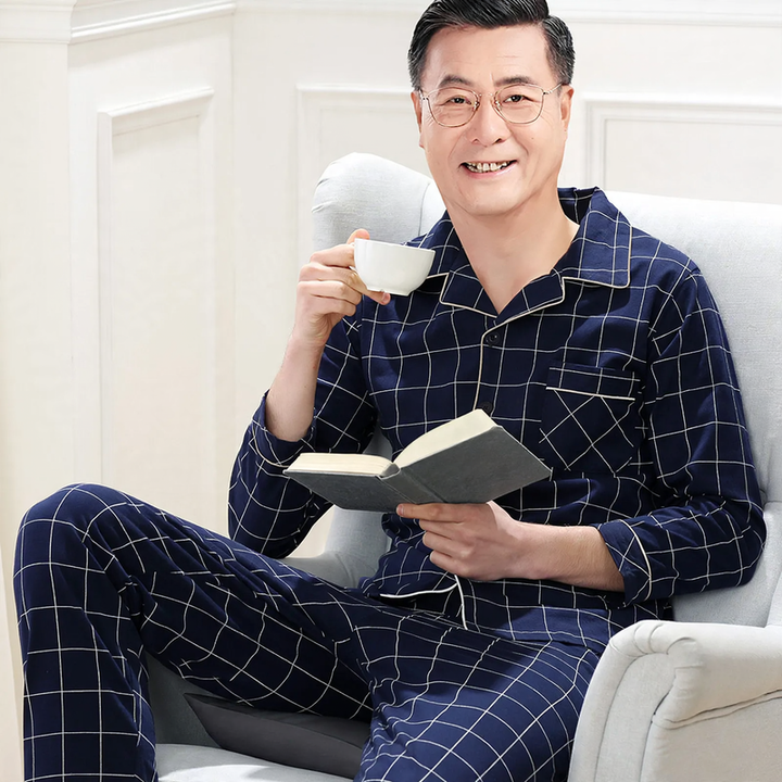 Men's cotton pajamas, long sleeve, set