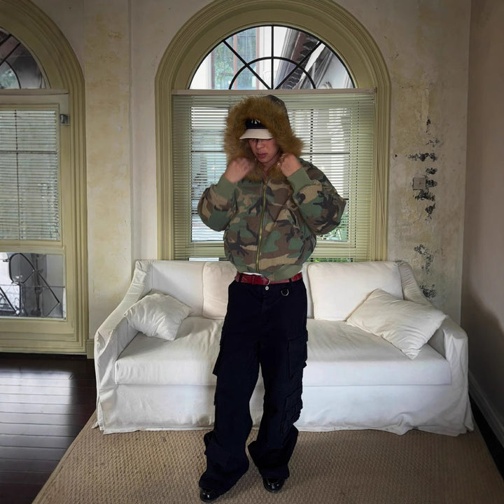 Men's reversible jacket, lined, with camouflage pattern
