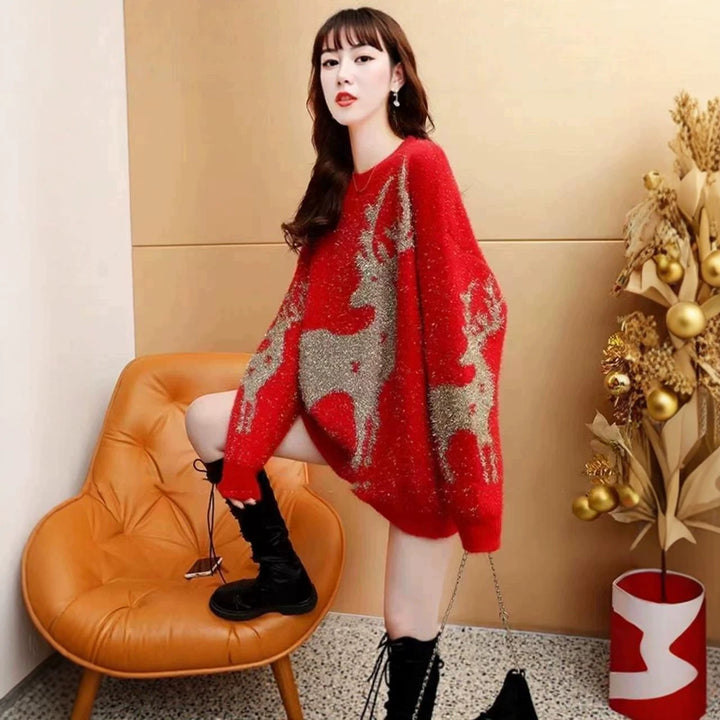 Women's knitted sweater with Christmas motif, loose fit