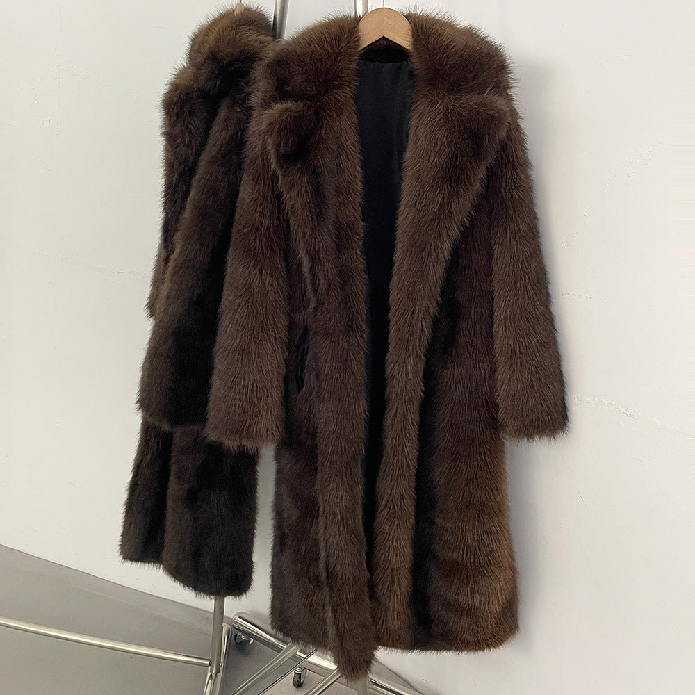 Long women's faux fur coat, lined