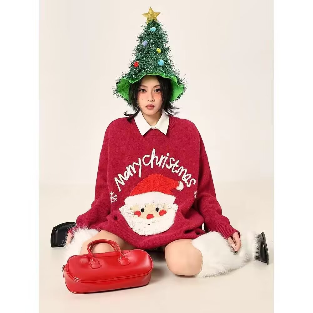Women's sweater with Santa Claus embroidery