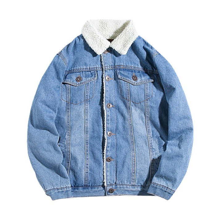 Men's denim jacket with lamb fleece lining, insulated
