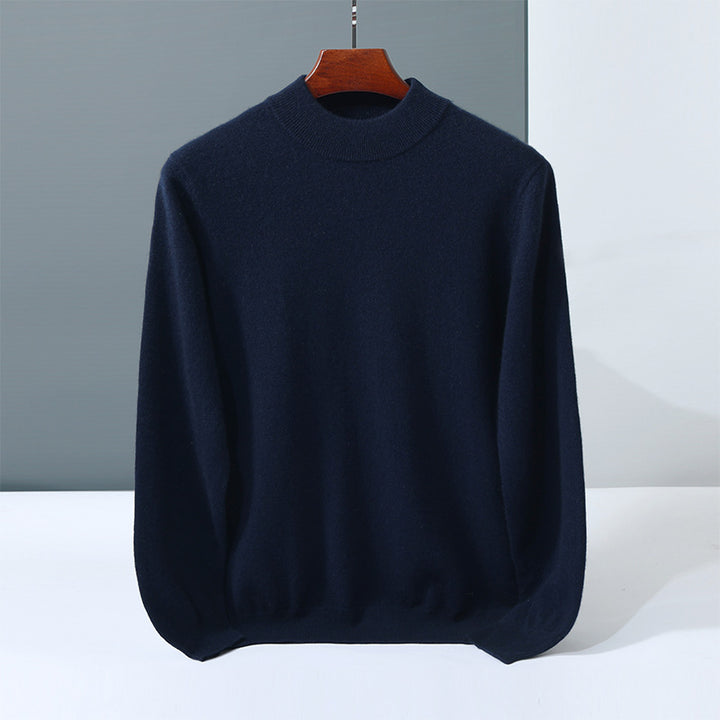 Men's cashmere sweater, stand-up collar, solid color