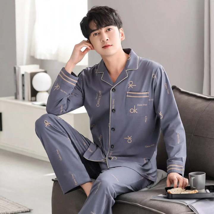 Men's pajamas, cotton, long-sleeved