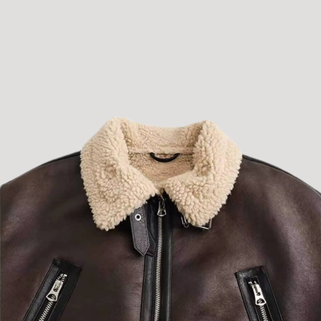 Mune | Women's Aviator Jacket Made of Faux Leather with Shearling Winter Coat