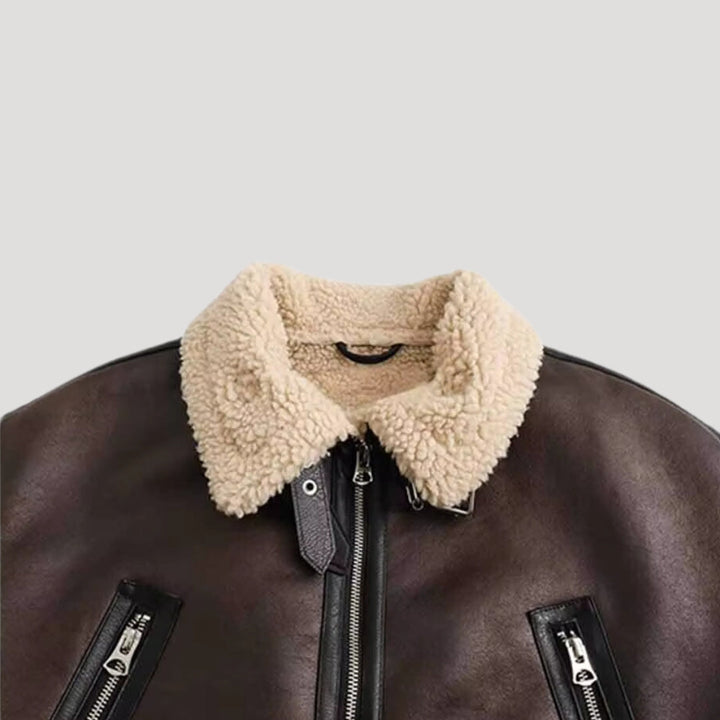 Mune | Women's Aviator Jacket Made of Faux Leather with Shearling Winter Coat