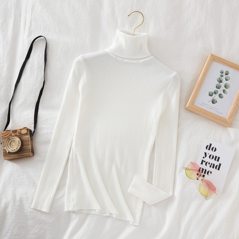 Women's knitted sweater with high collar, fitted