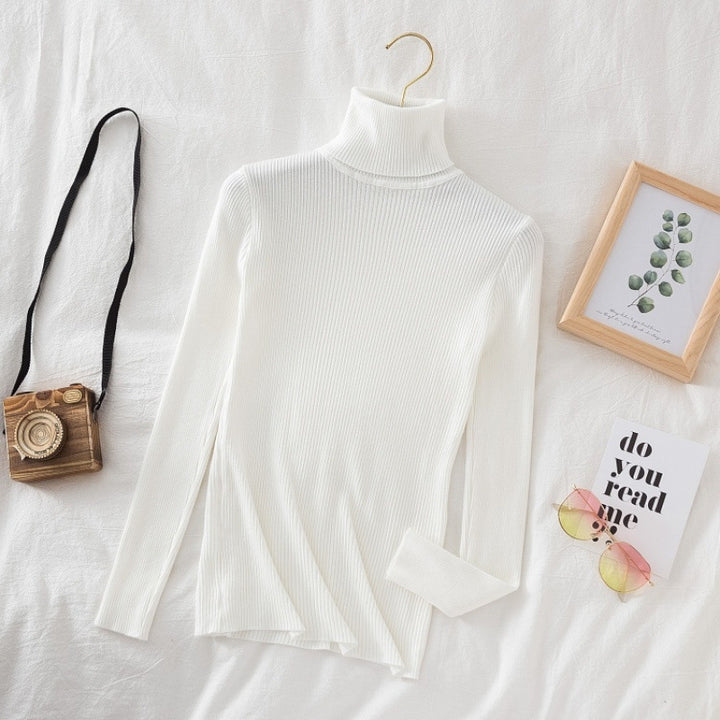 Women's knitted sweater with high collar, fitted